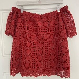 NWT Anthropologie red off shoulder lace top, size S